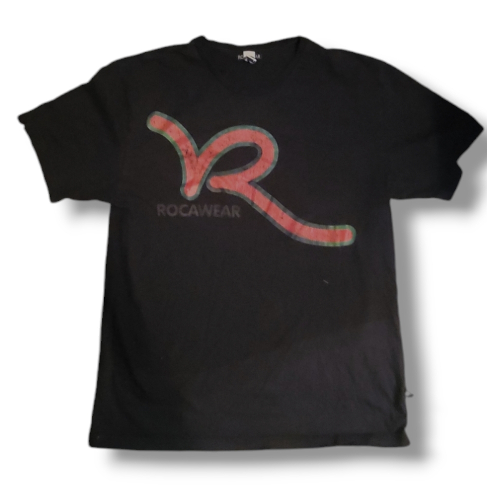ROCAWEAR - Vintage Hard To Find Men's Cotton Short Sleeved 90s Black Logo Shirt